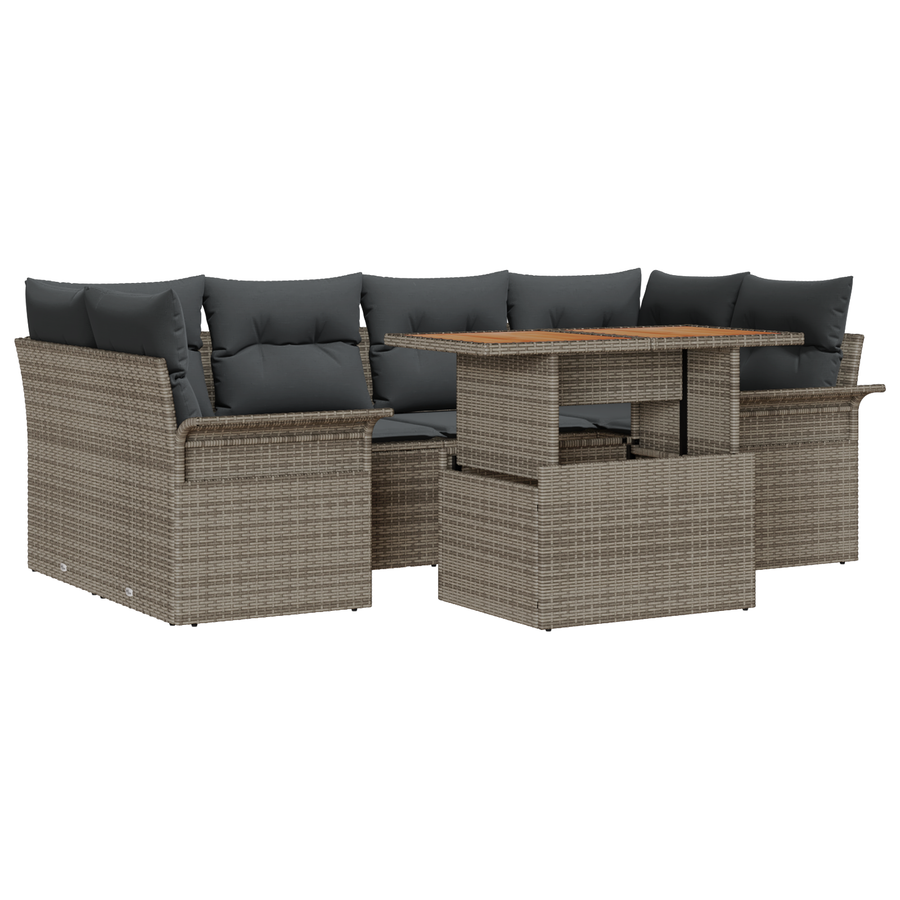 7-delige Tuinbankenset met kussens poly rattan grijs