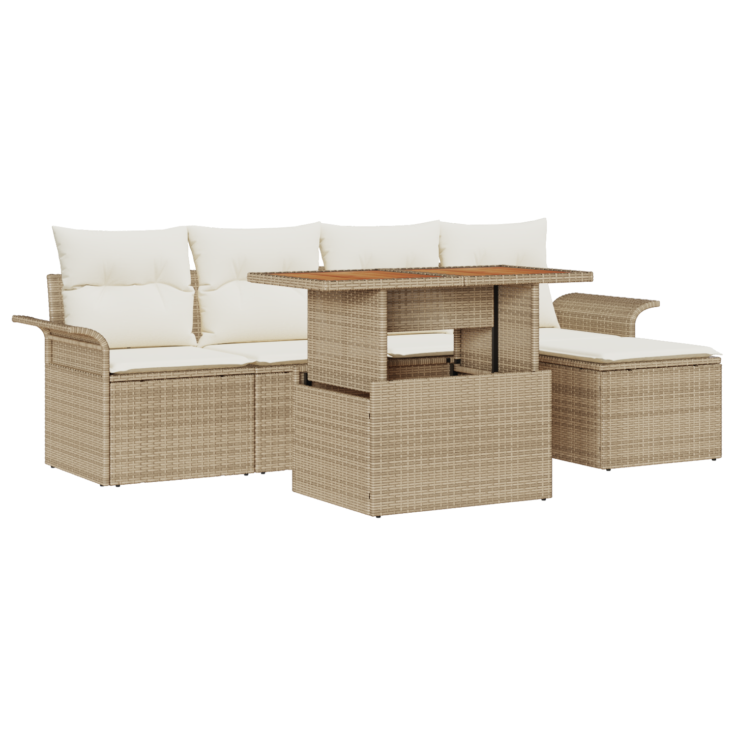 6-delige Tuinbankenset met kussens poly rattan beige
