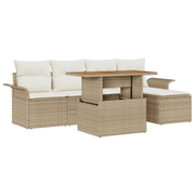 Loungebanken 6-delig poly rattan beige