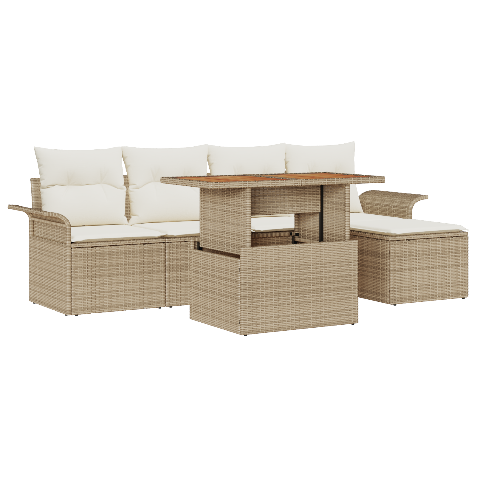 6-delige Tuinbankenset met kussens poly rattan beige
