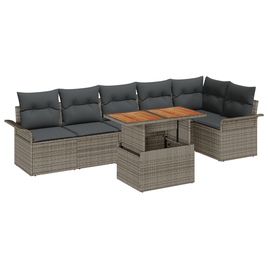 7-delige Tuinbankenset met kussens poly rattan grijs