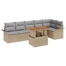 7-delige Tuinbankenset met kussens poly rattan beige