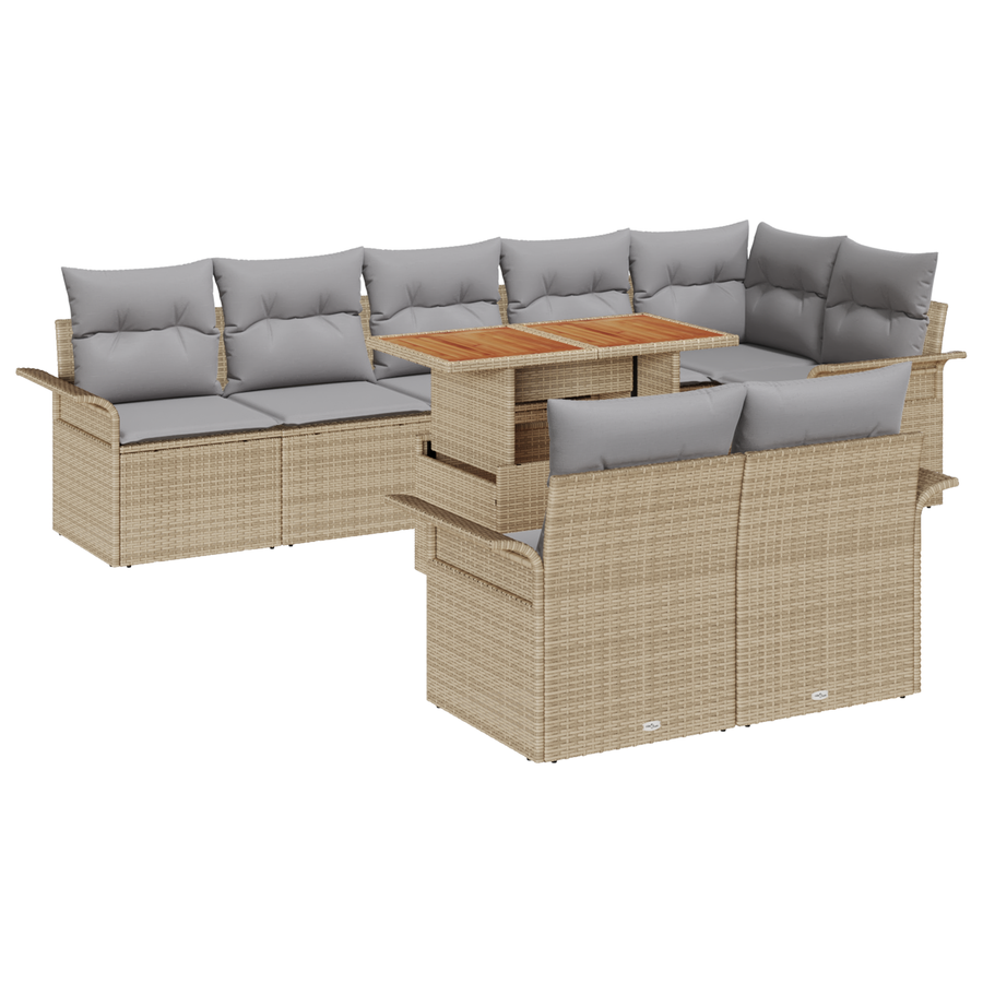 9-delige Tuinbankenset met kussens poly rattan beige