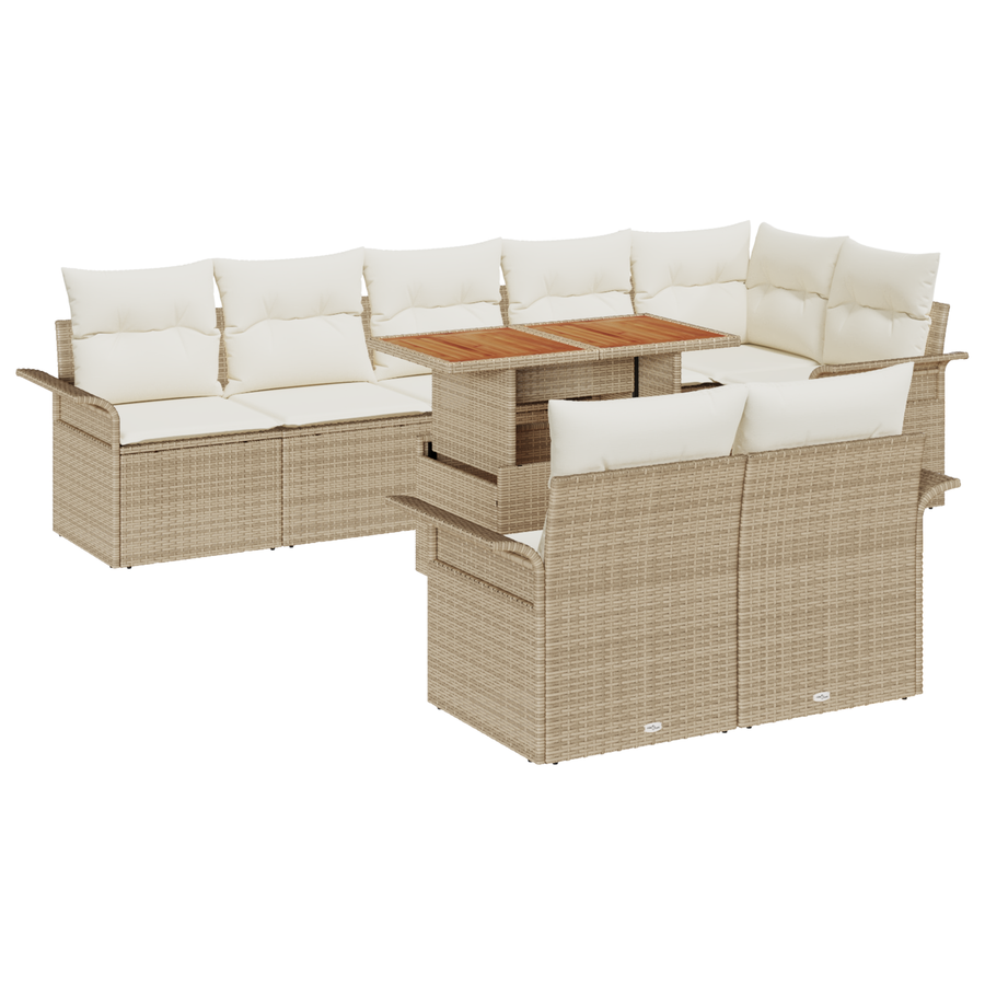 9-delige Tuinbankenset met kussens poly rattan beige