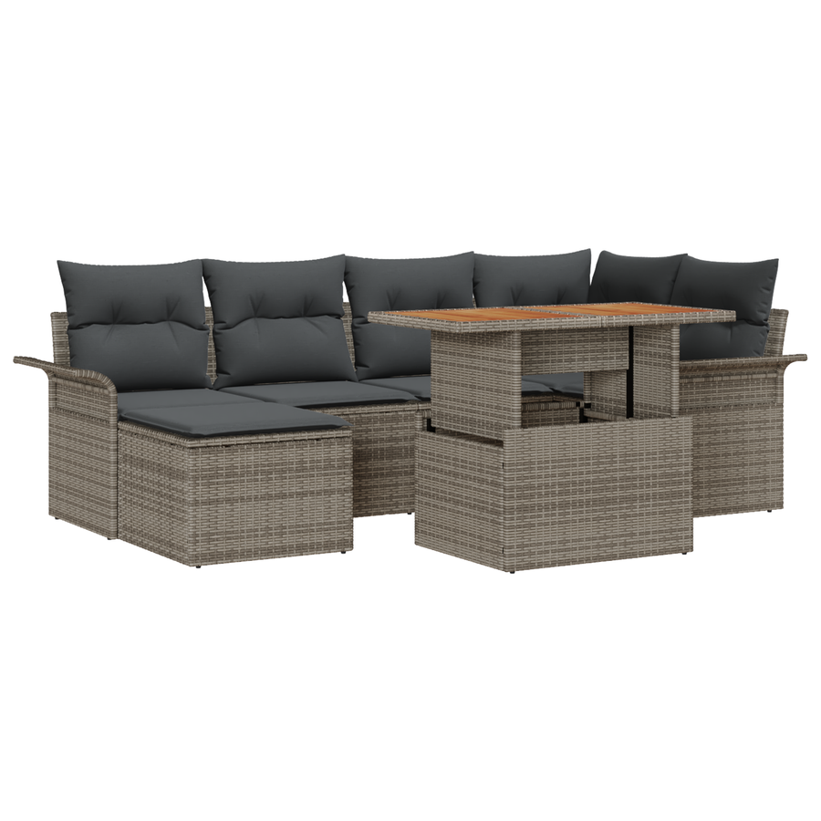 7-delige Tuinbankenset met kussens poly rattan grijs