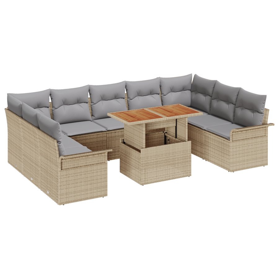 10-delige Tuinbankenset met kussens poly rattan beige