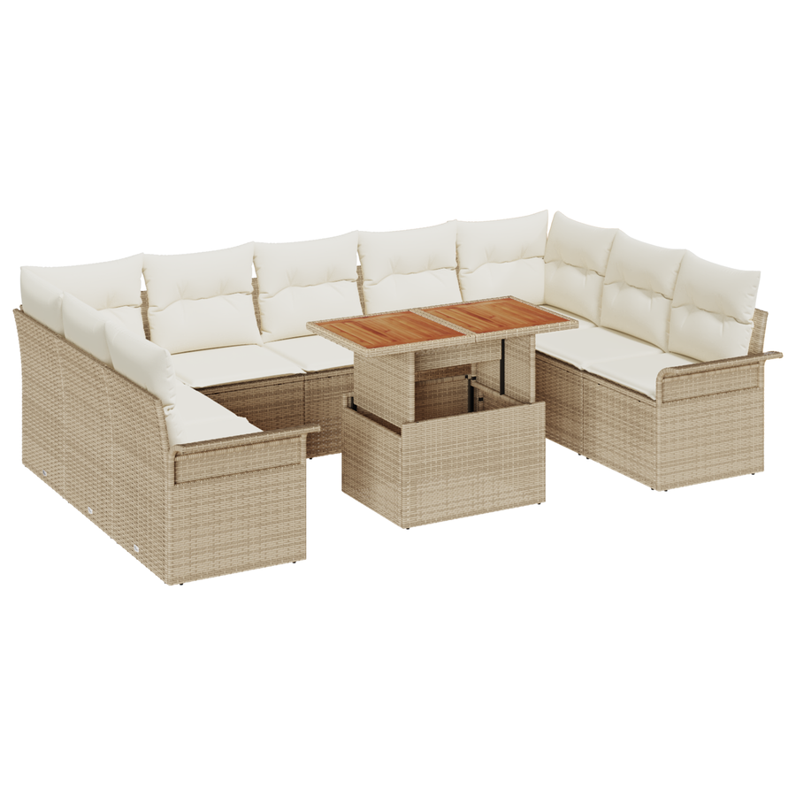10-delige Tuinbankenset met kussens poly rattan beige