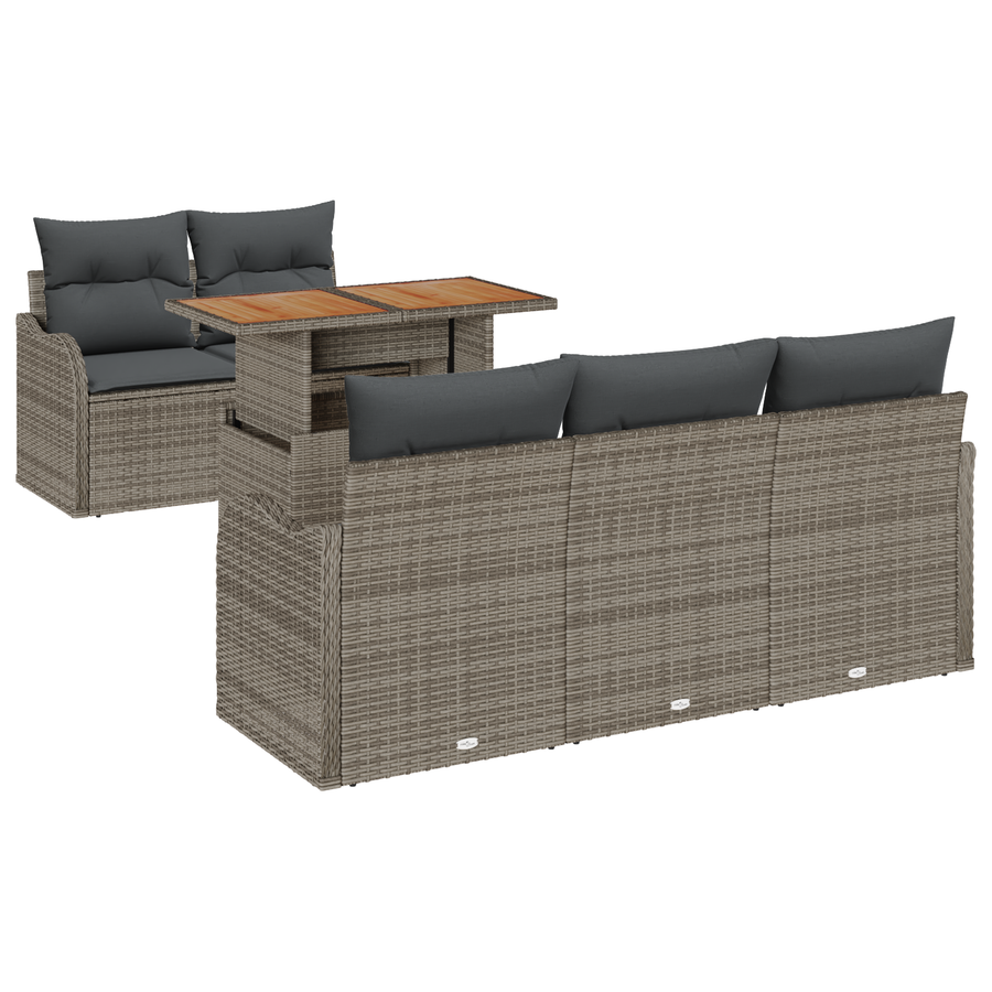 6-delige Tuinbankenset met kussens poly rattan grijs