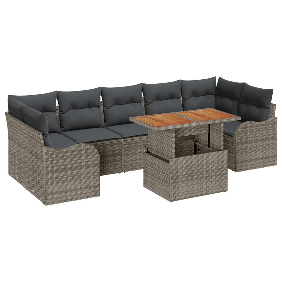 8-delige Tuinbankenset met kussens poly rattan grijs