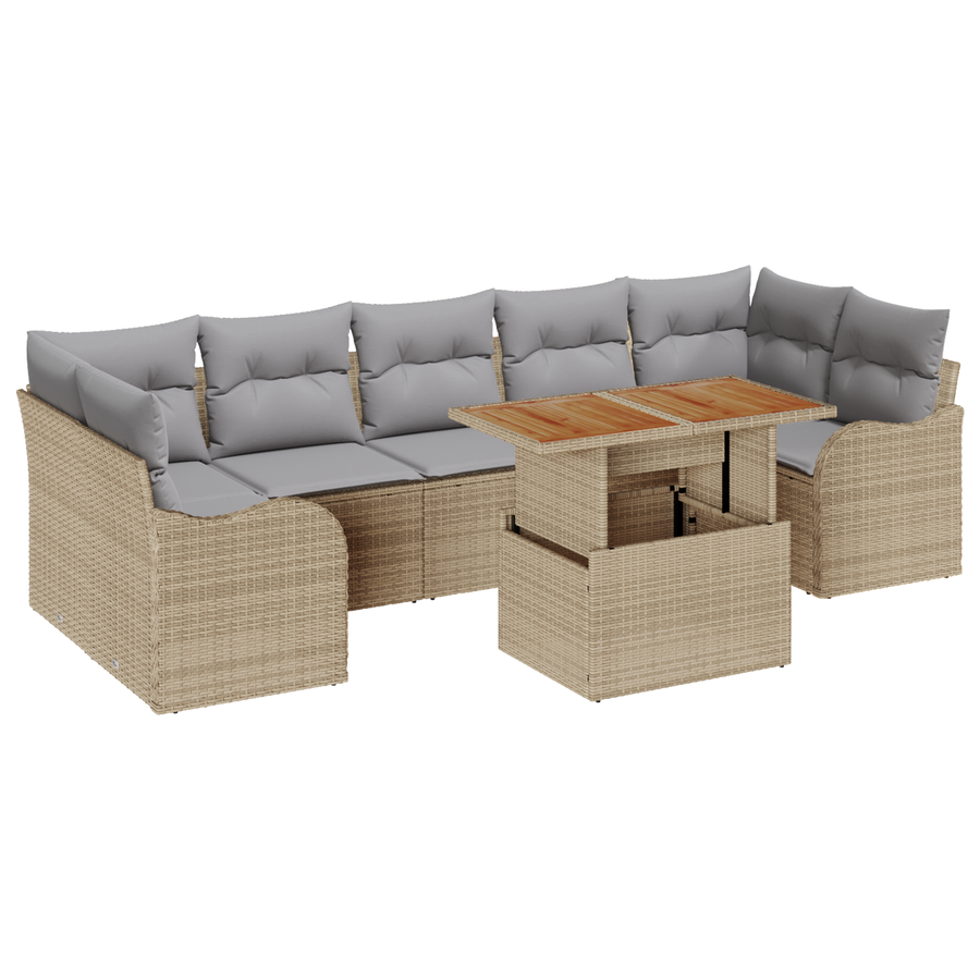 8-delige Tuinbankenset met kussens poly rattan beige