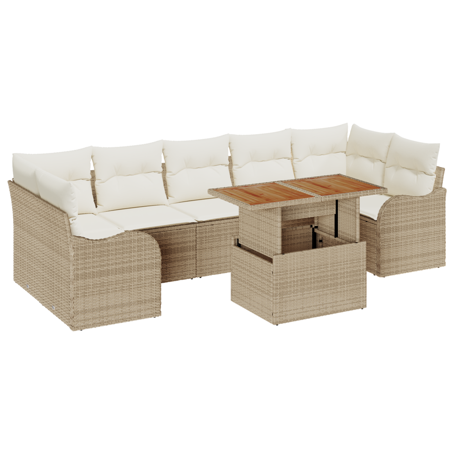 8-delige Tuinbankenset met kussens poly rattan beige