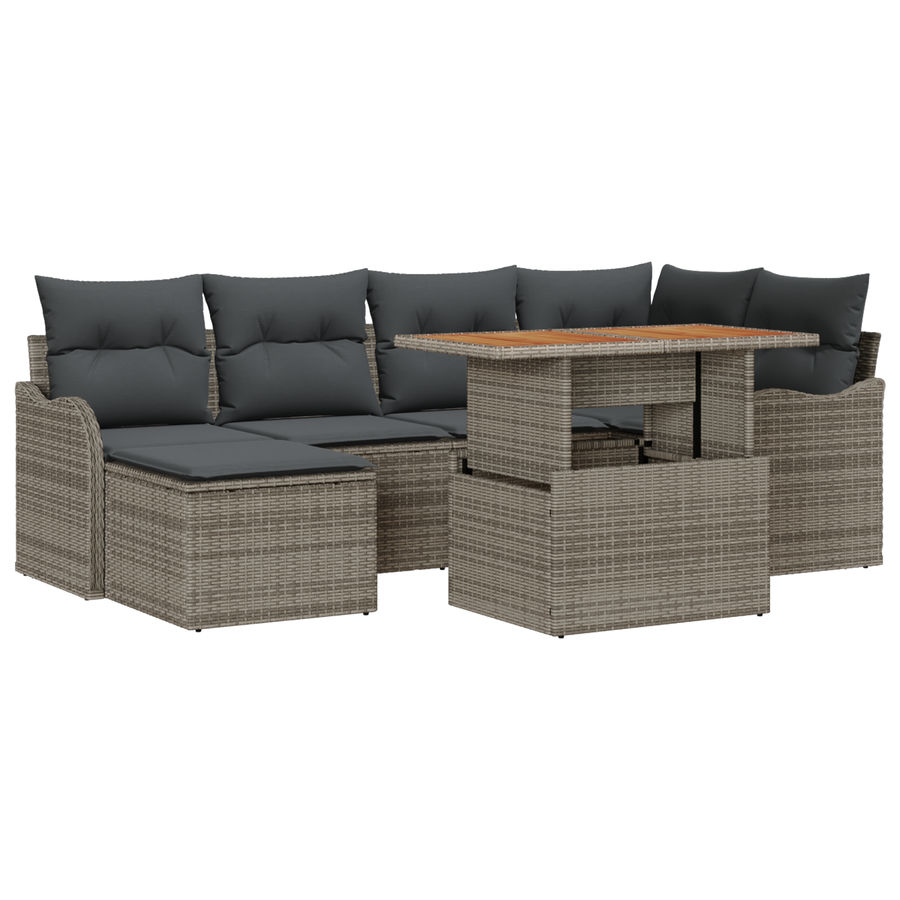 7-delige Tuinbankenset met kussens poly rattan grijs