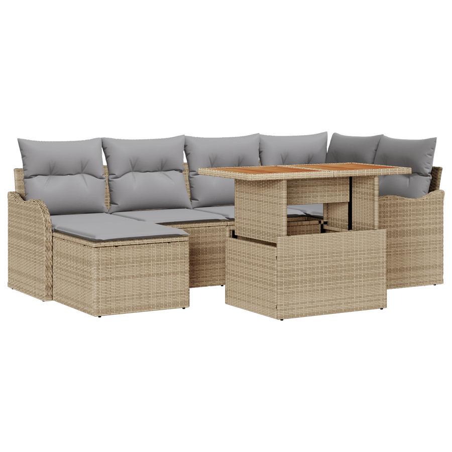 7-delige Tuinbankenset met kussens poly rattan beige