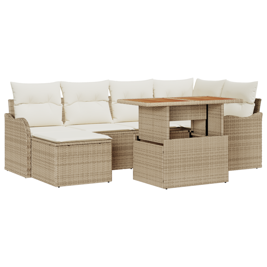 7-delige Tuinbankenset met kussens poly rattan beige