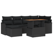 Tuinset loungebank poly rattan 7-delig zwart
