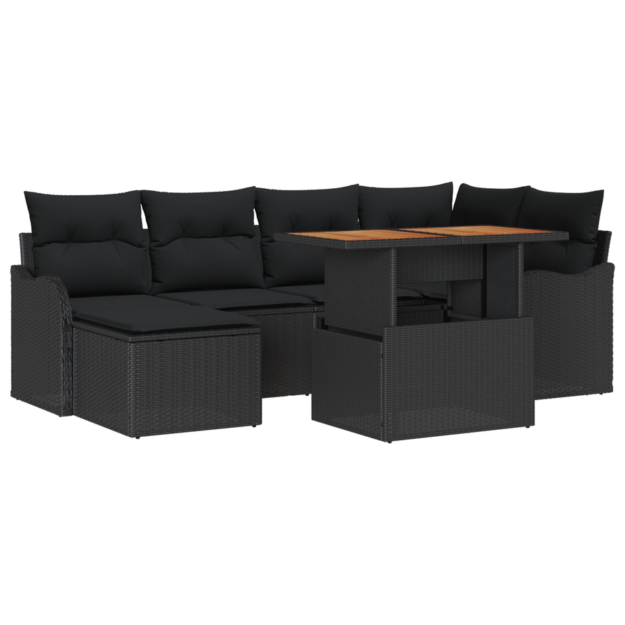 7-deligeTuinbankenset met kussens poly rattan zwart