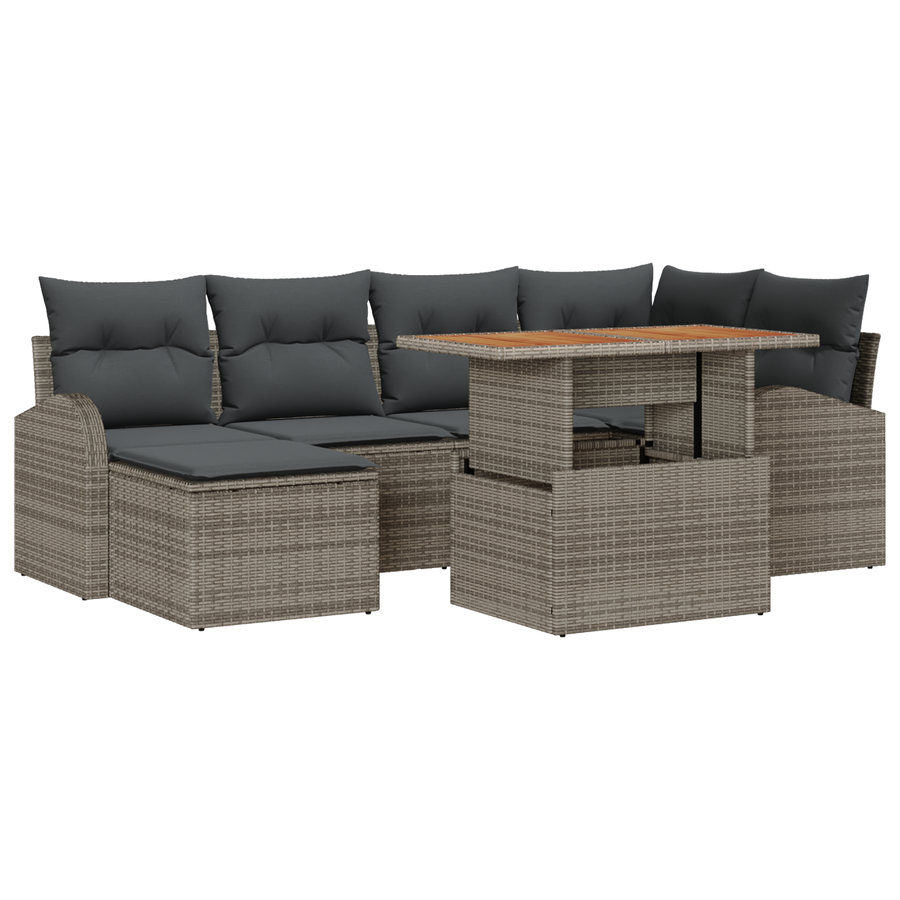 7-delige Tuinbankenset met kussens poly rattan grijs
