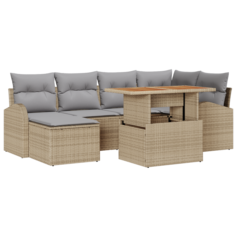 7-delige tuinbankenset met kussens poly rattan beige