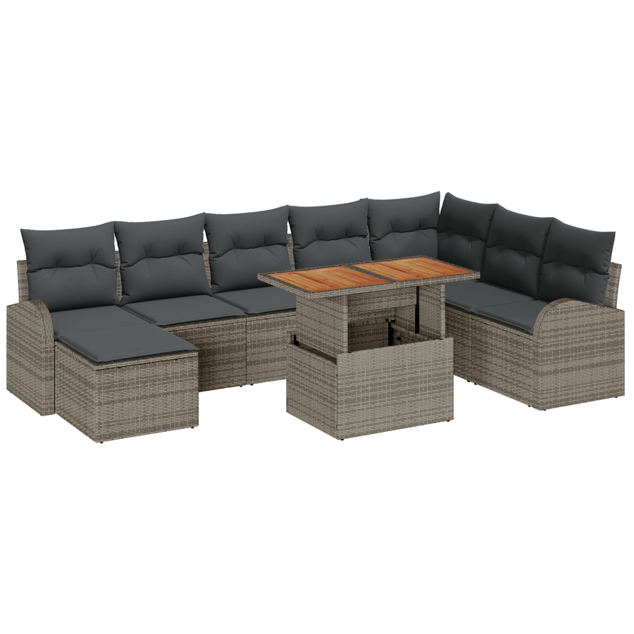 9-delige Tuinbankenset met kussens poly rattan grijs