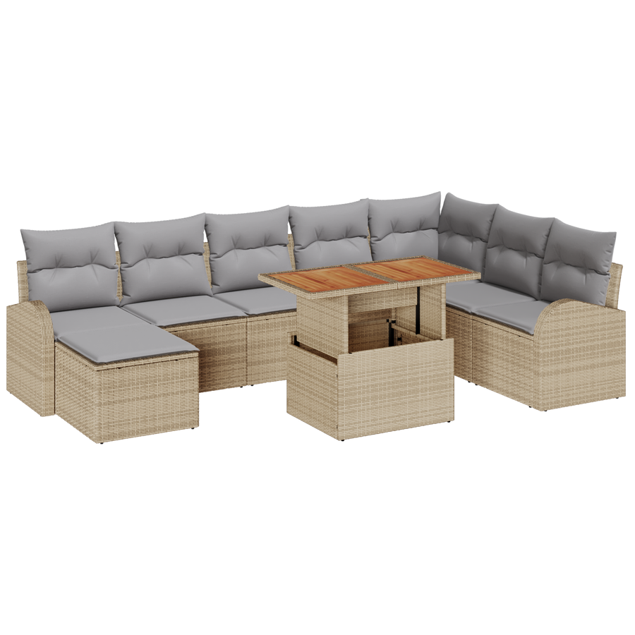 9-delige Tuinbankenset met kussens poly rattan beige