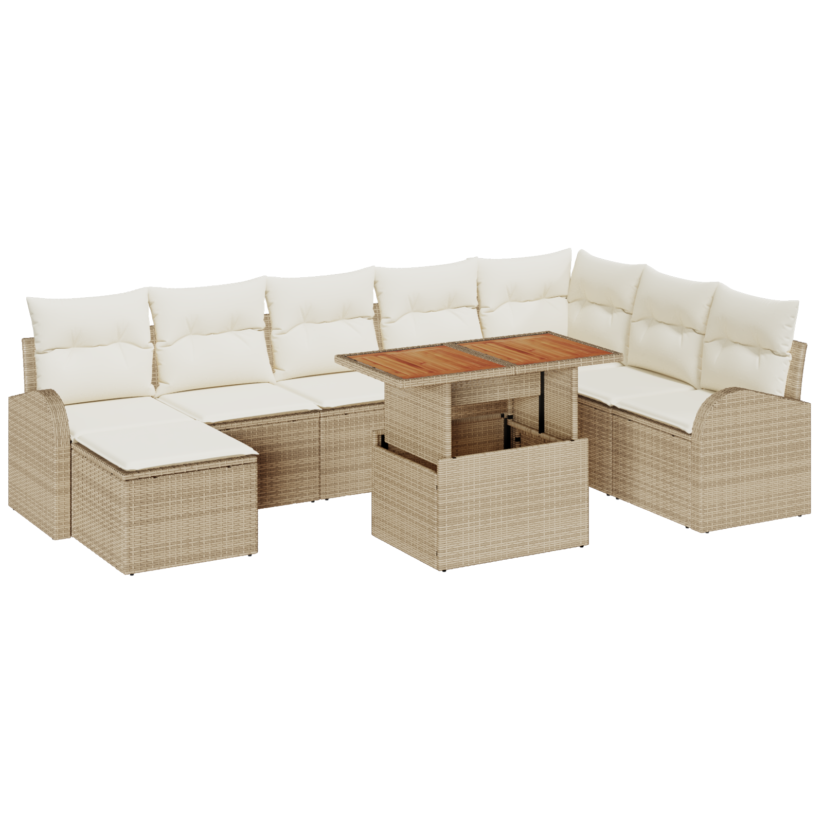 9-delige Tuinbankenset met kussens poly rattan beige
