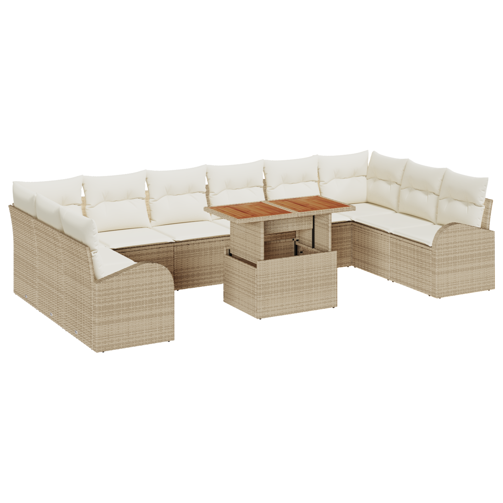 11-delige Tuinbankenset met kussens poly rattan beige