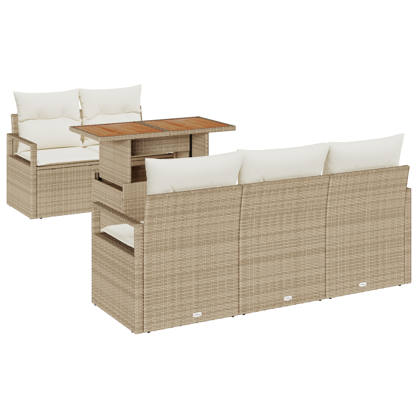 6-delige Tuinbankenset met kussens poly rattan beige
