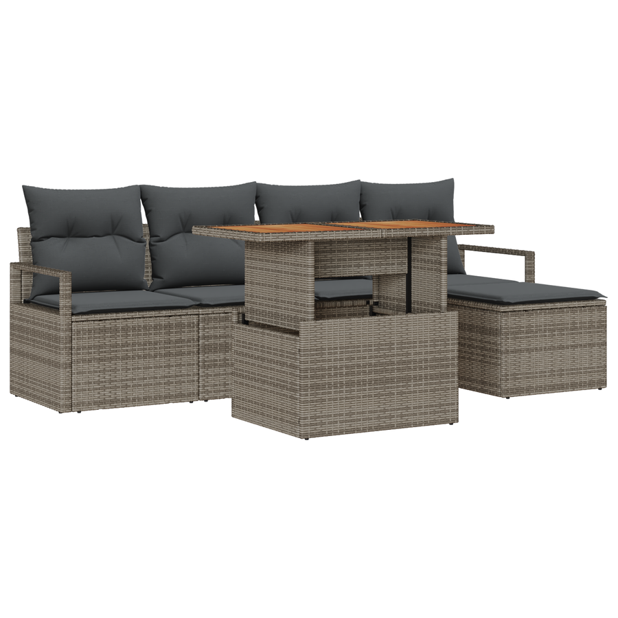 6-delige Tuinbankenset met kussens poly rattan grijs