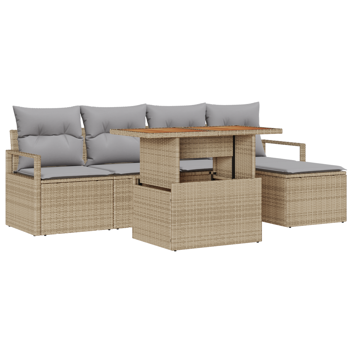 6-delige Tuinbankenset met kussens poly rattan beige
