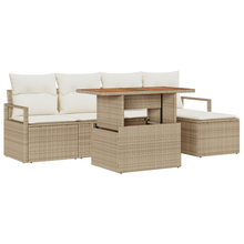 6-delige Tuinbankenset met kussens poly rattan beige