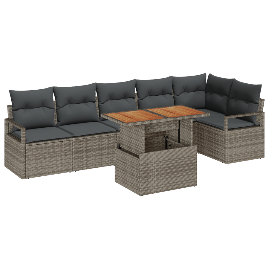 7-delige Tuinbankenset met kussens poly rattan grijs