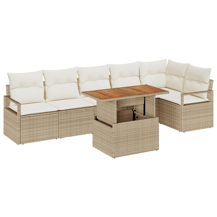 7-delige Tuinbankenset met kussens poly rattan beige