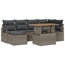 7-delige Tuinbankenset met kussens poly rattan grijs