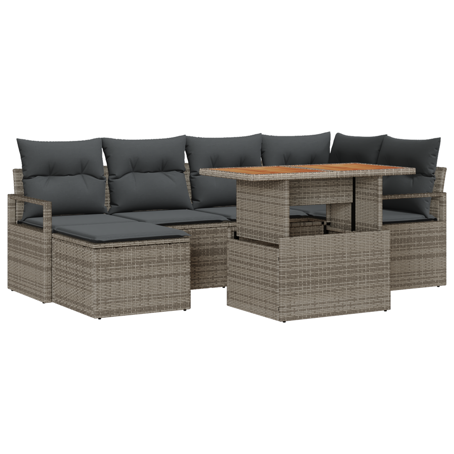 7-delige Tuinbankenset met kussens poly rattan grijs