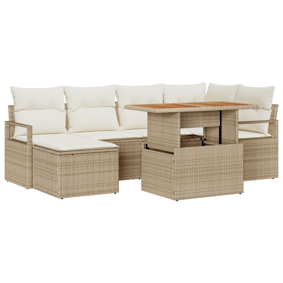 7-delige Tuinbankenset met kussens poly rattan beige