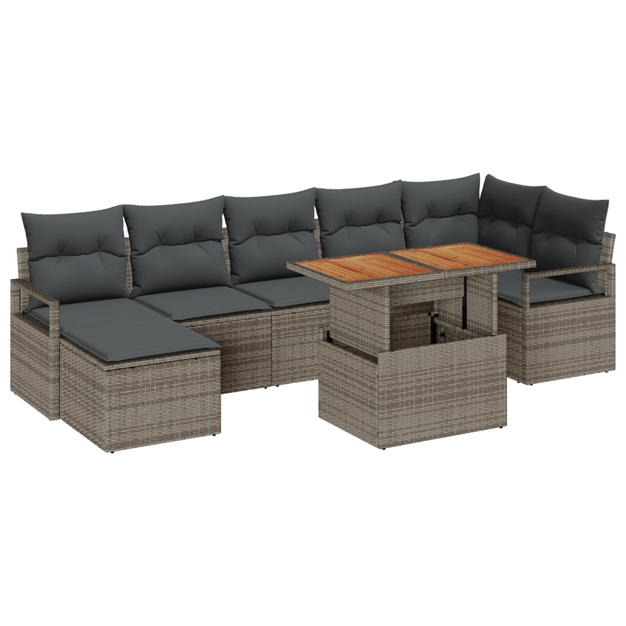 8-delige Tuinbankenset met kussens poly rattan grijs
