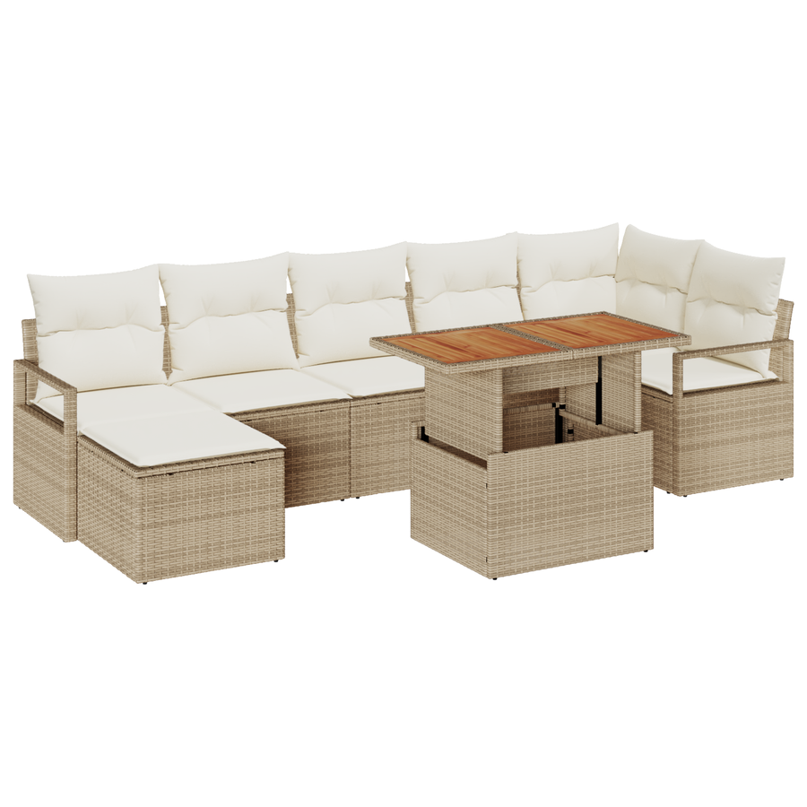 8-delige Tuinbankenset met kussens poly rattan beige
