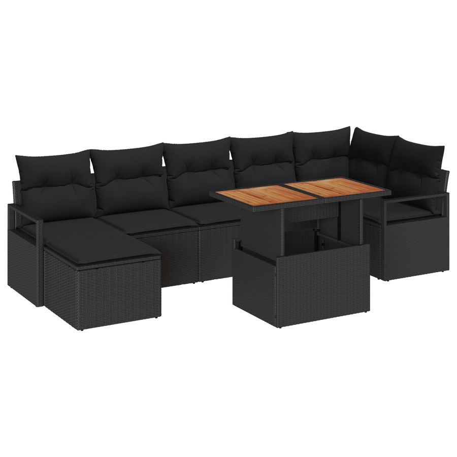 8-delige Tuinbankenset met kussen poly rattan zwart