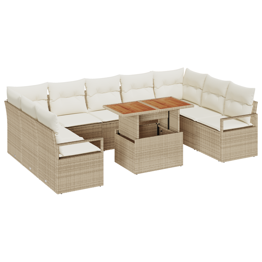 10-delige Tuinbankenset met kussens poly rattan beige