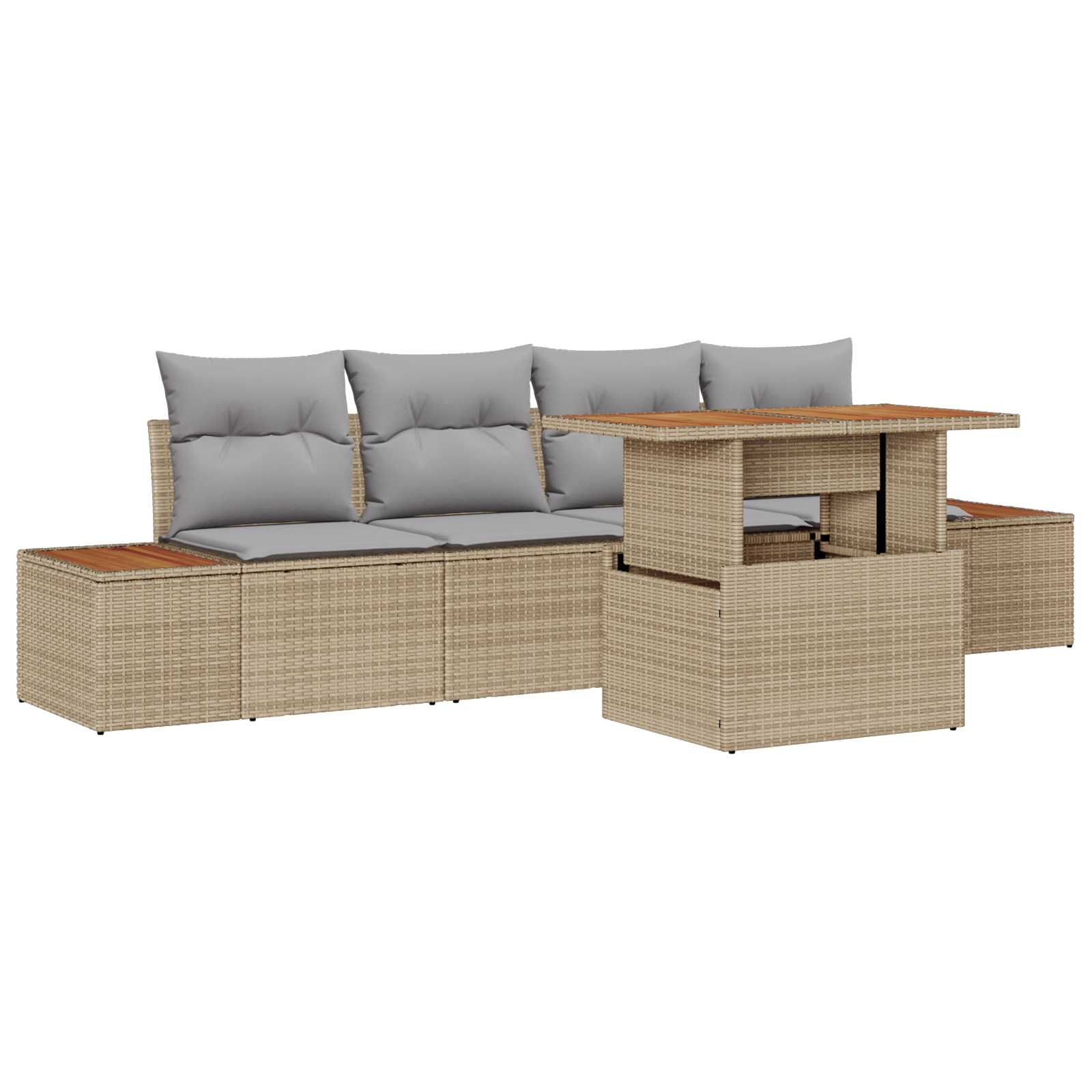 5-delige Tuinbankenset met kussens poly rattan beige