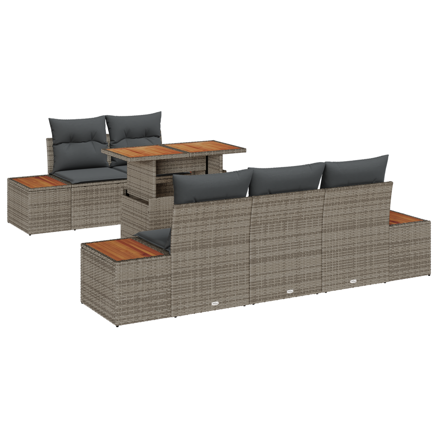 6-delige Tuinbankenset met kussens poly rattan grijs