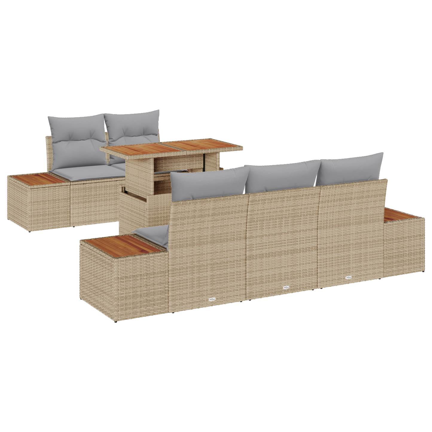 6-delige Tuinbankenset met kussens poly rattan beige