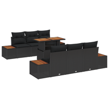 7-delige tuinset met kussens zwart poly rattan