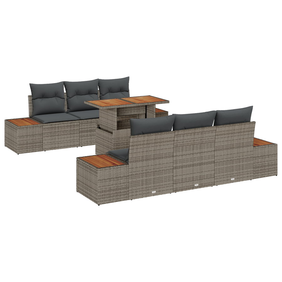 7-delige loungeset met kussens grijs polyrattan