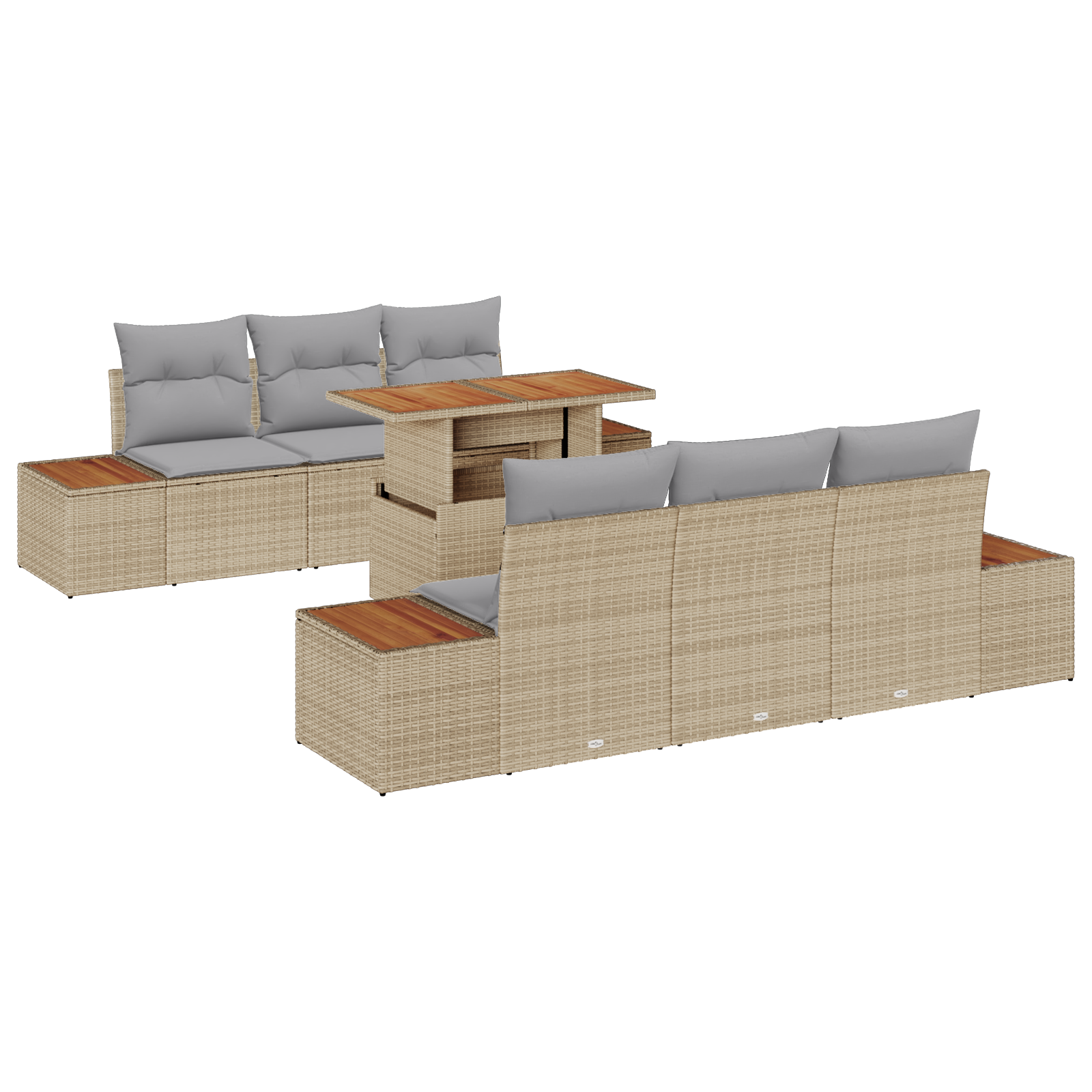 7-delige tuinset met kussens in beige poly rattan