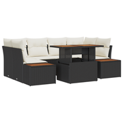 Tuin loungeset 7-delig zwart poly rotan
