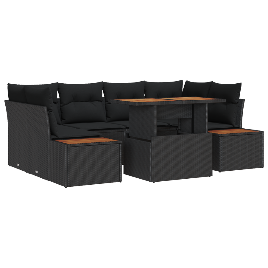 6-delige tuinbankset met kussens zwart poly rattan