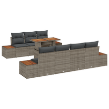 8-delige tuinset met kussens in grijs poly rattan