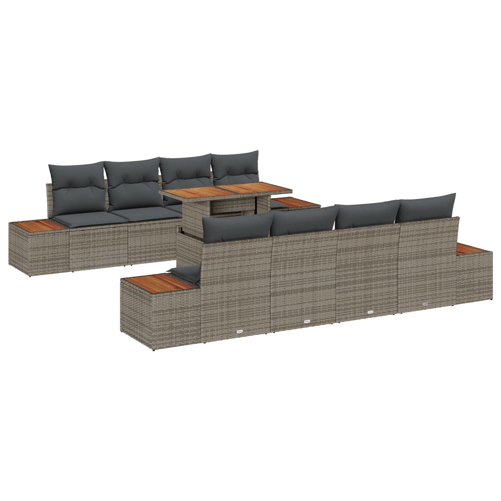 9-delige tuinset met kussens in grijs poly rattan