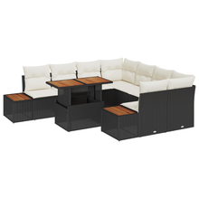 9-delige tuinset met kussens - zwart poly rattan
